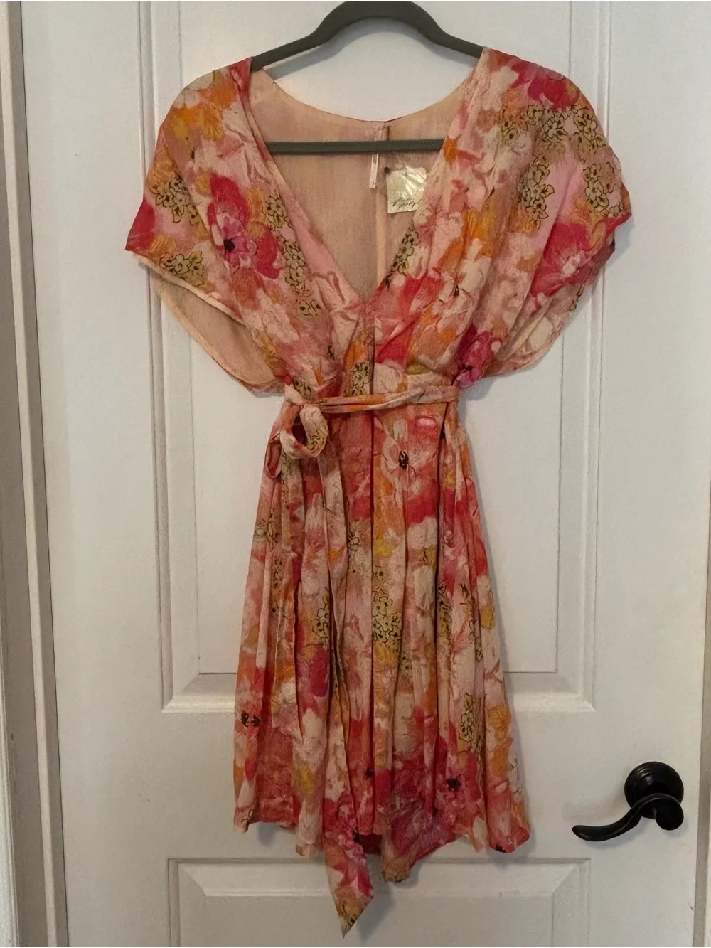 Free People Freddy tie mini dress small Fruit Punch Combo pink print NWT